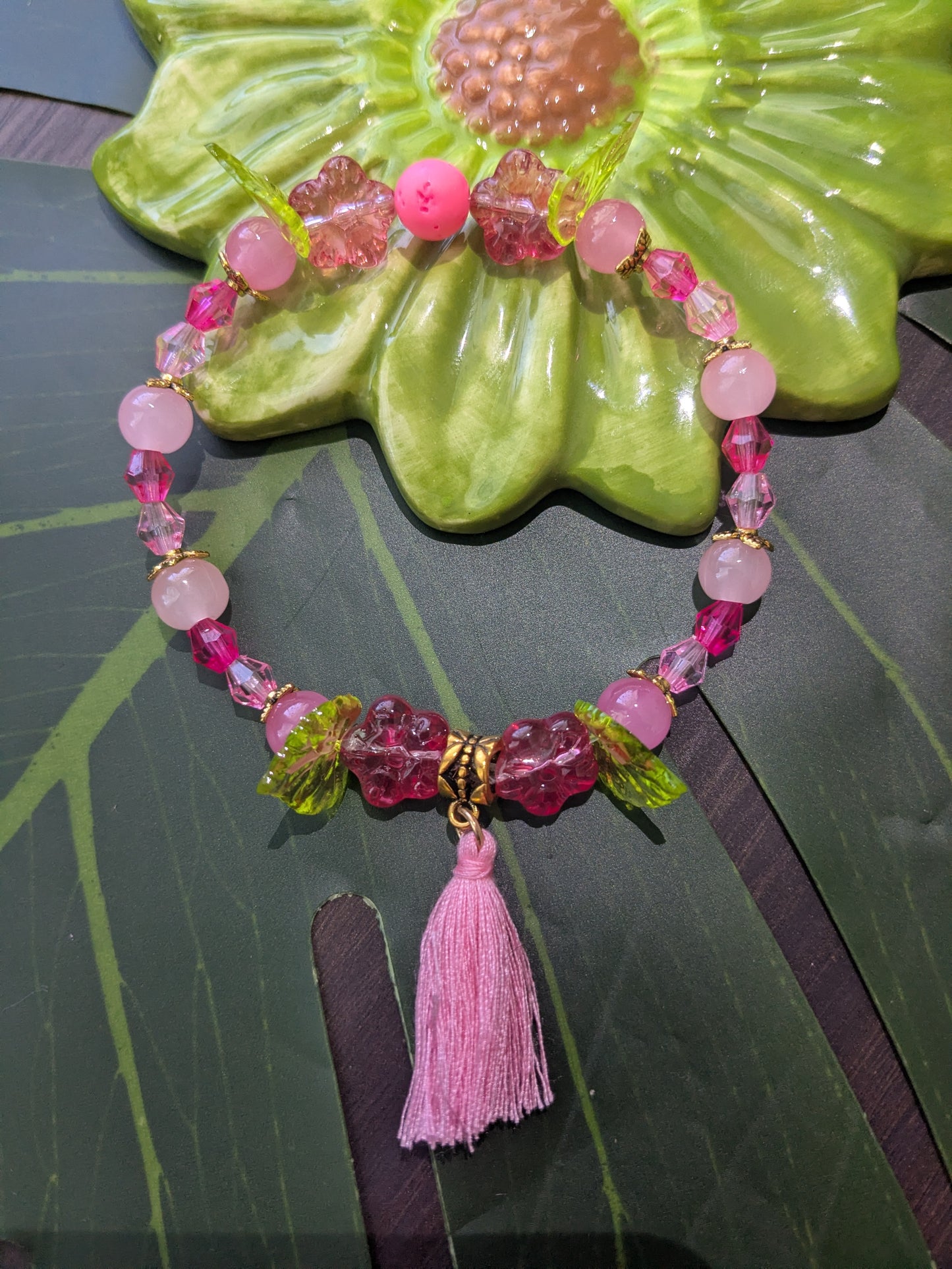 Beaded bracelet with lava rock and tassel