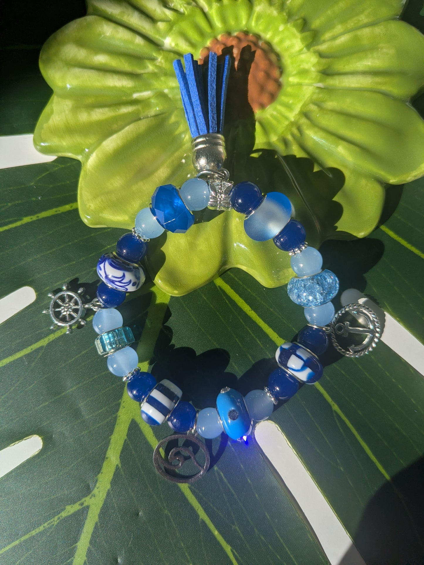 11 colors - Beaded bracelet with large beads, tassel and charms