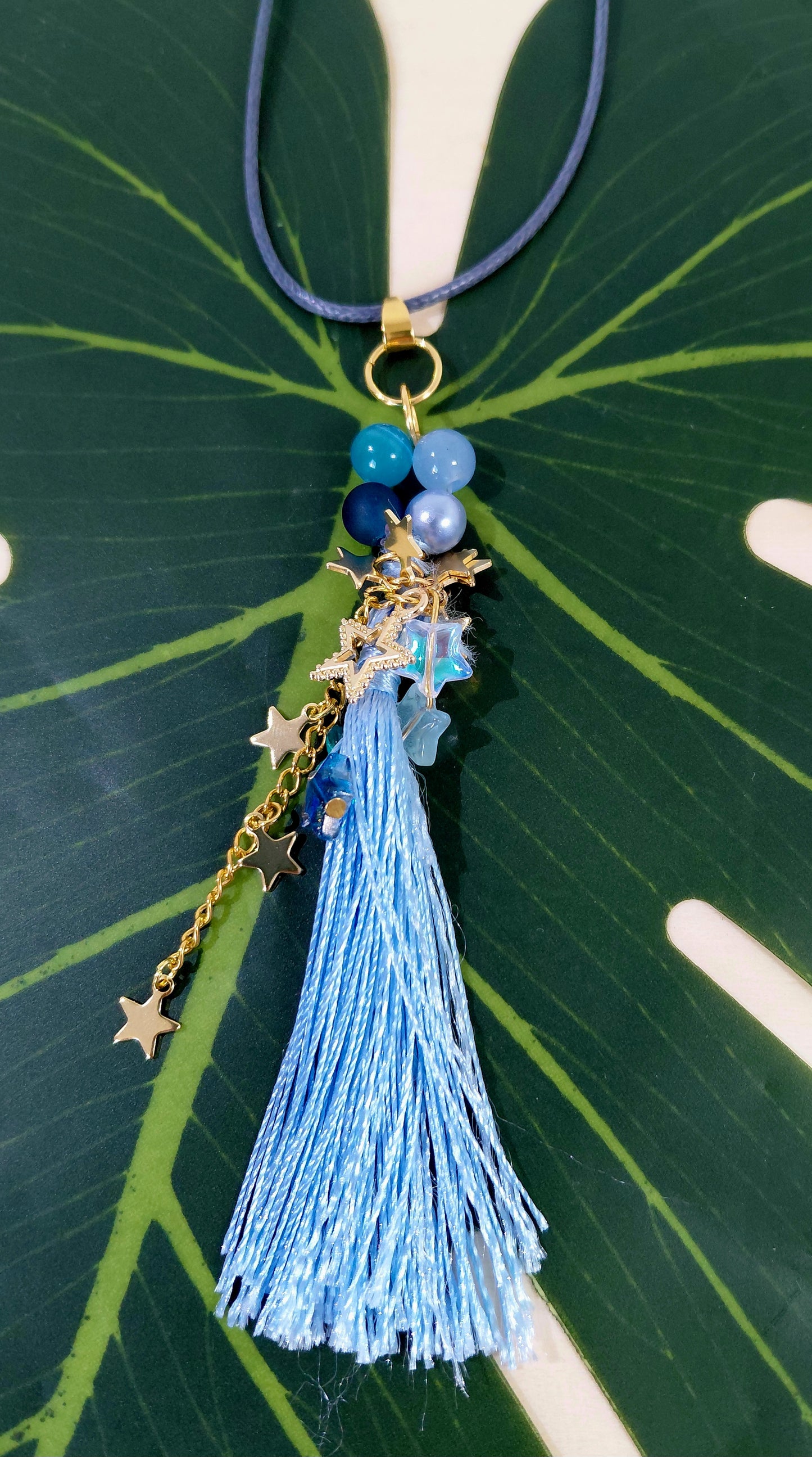 Leather Necklace with beads, charms and tassel