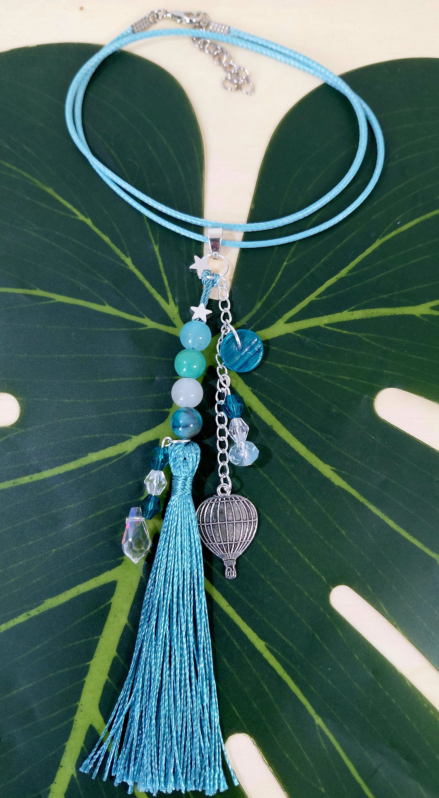 Leather Necklace with beads, charms and tassel