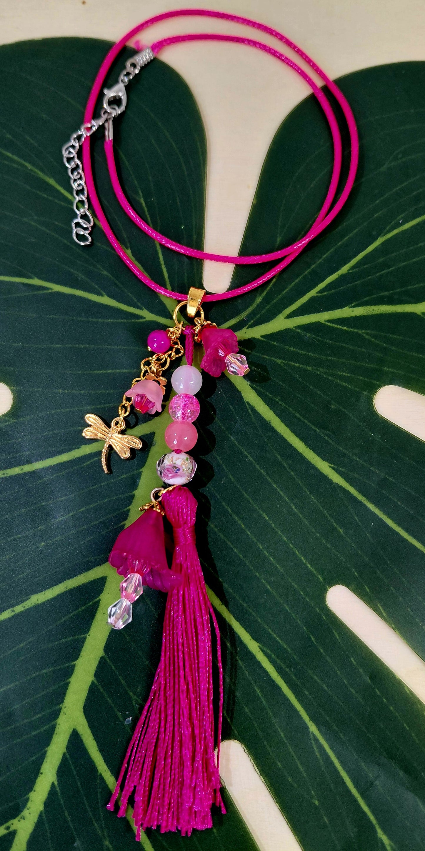 Leather Necklace with beads, charms and tassel