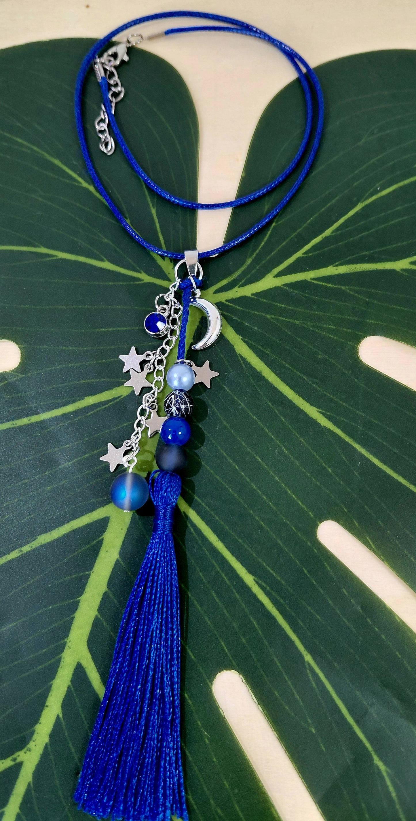 Leather Necklace with beads, charms and tassel
