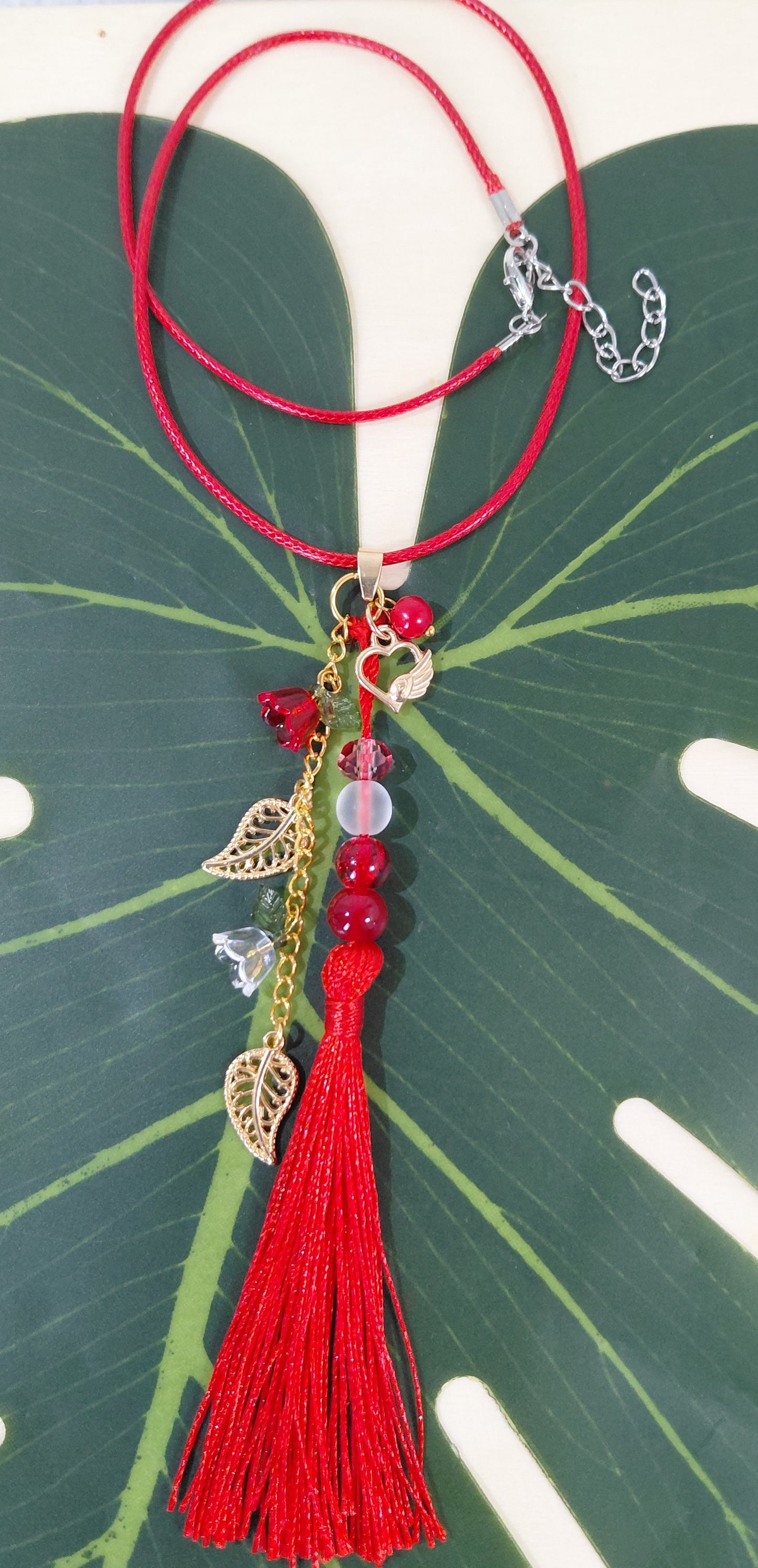 Leather Necklace with beads, charms and tassel