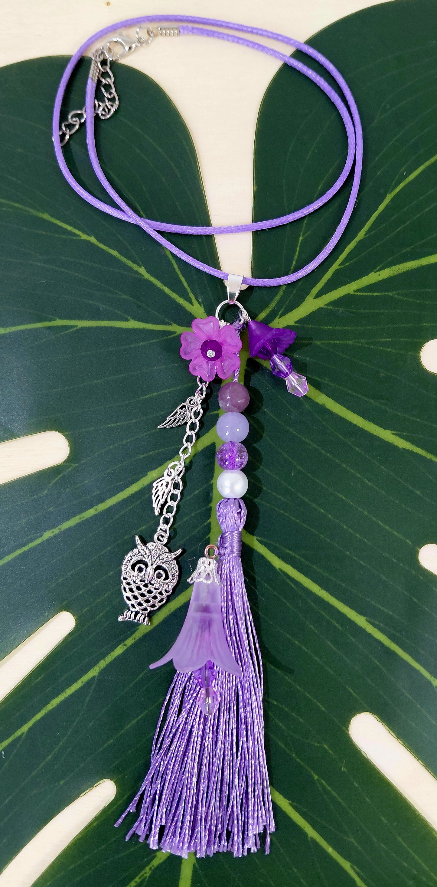 Leather Necklace with beads, charms and tassel