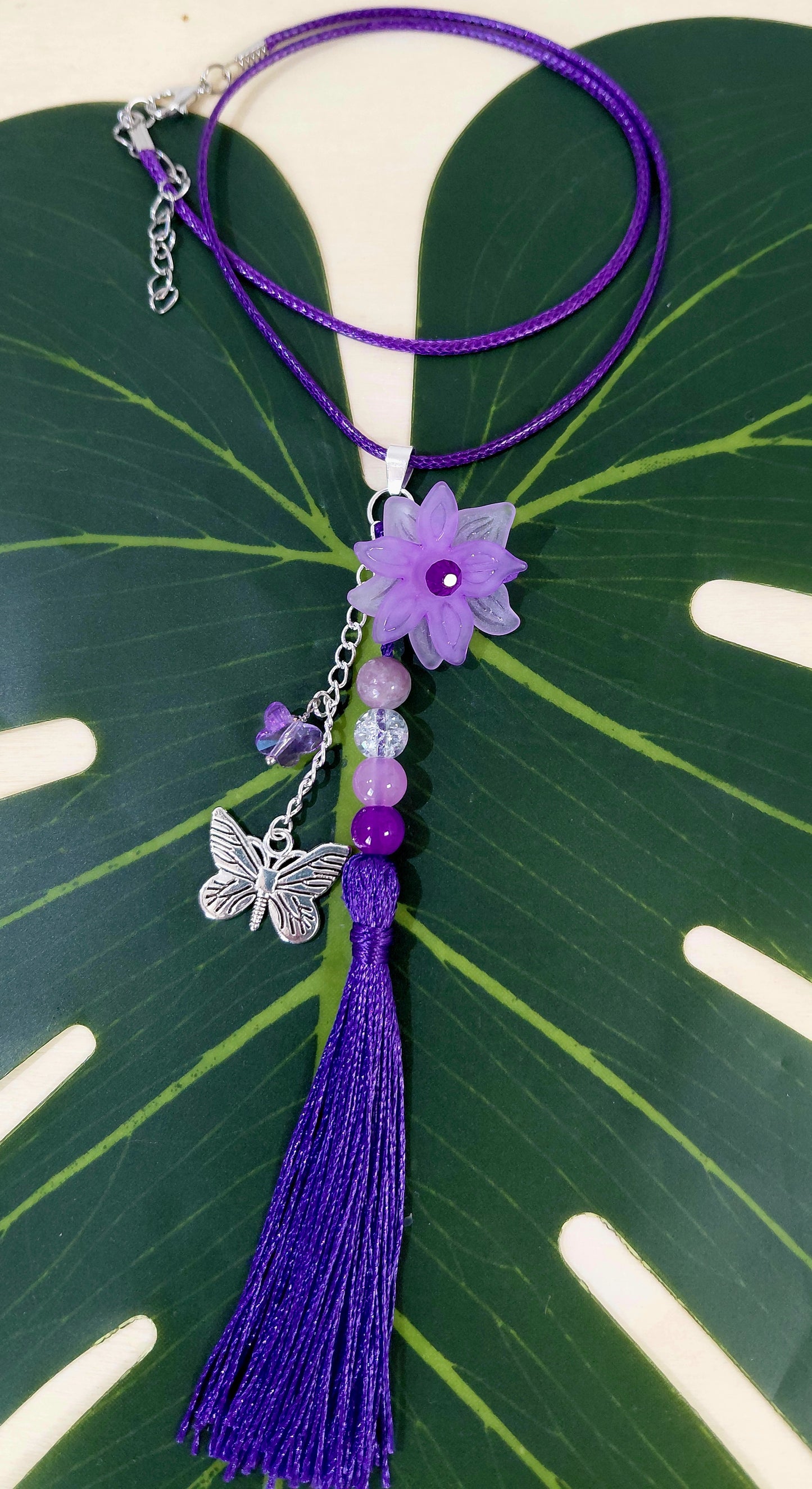 Leather Necklace with beads, charms and tassel