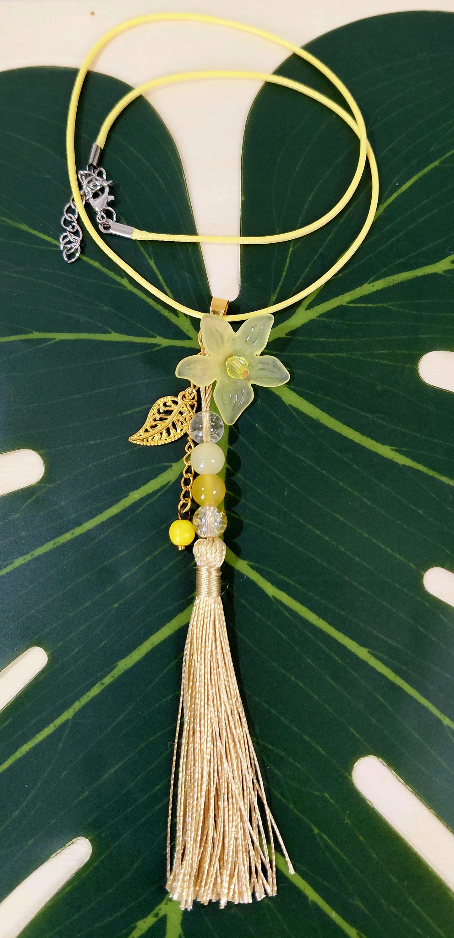 Leather Necklace with beads, charms and tassel