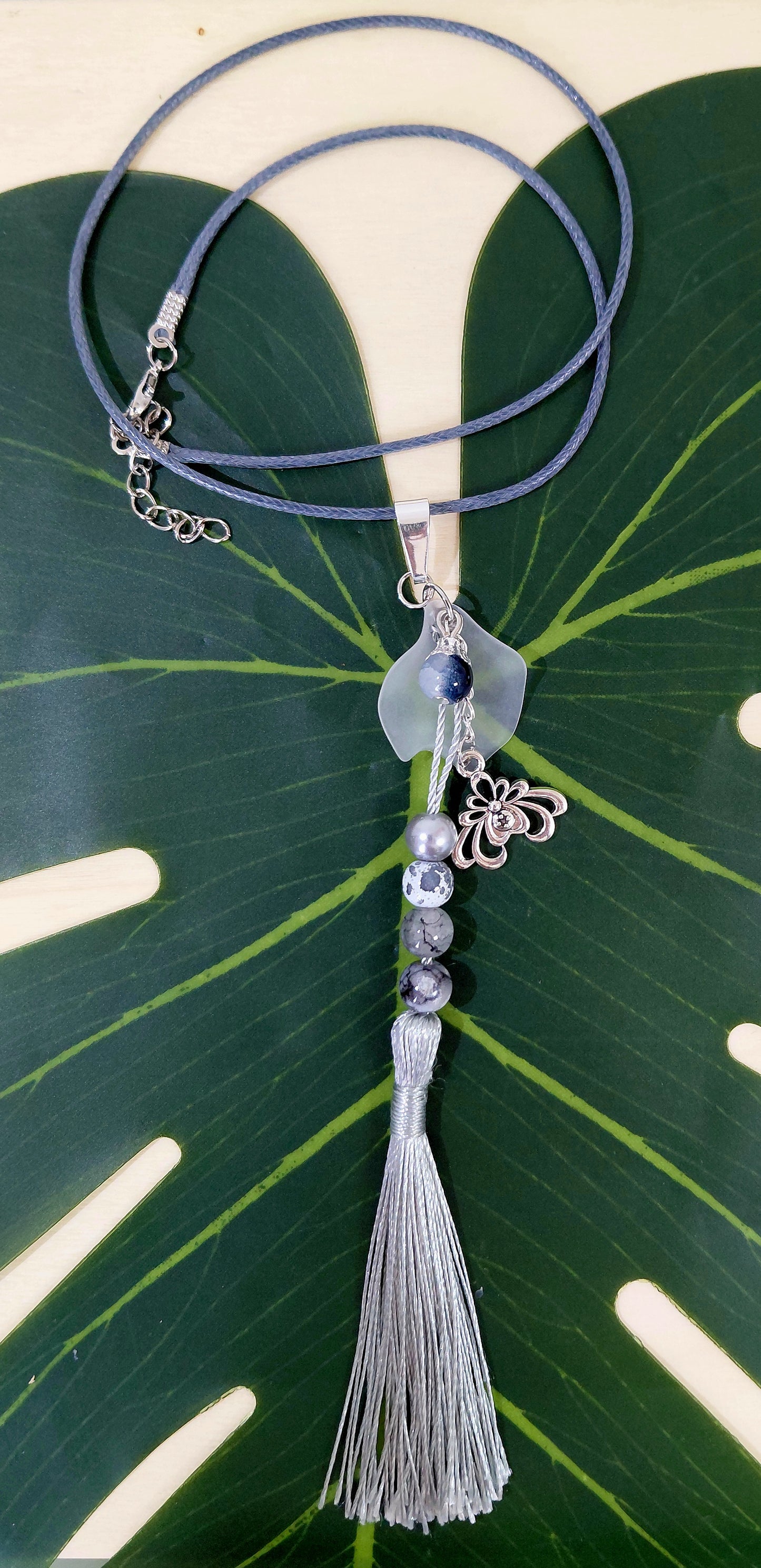 Leather Necklace with beads, charms and tassel