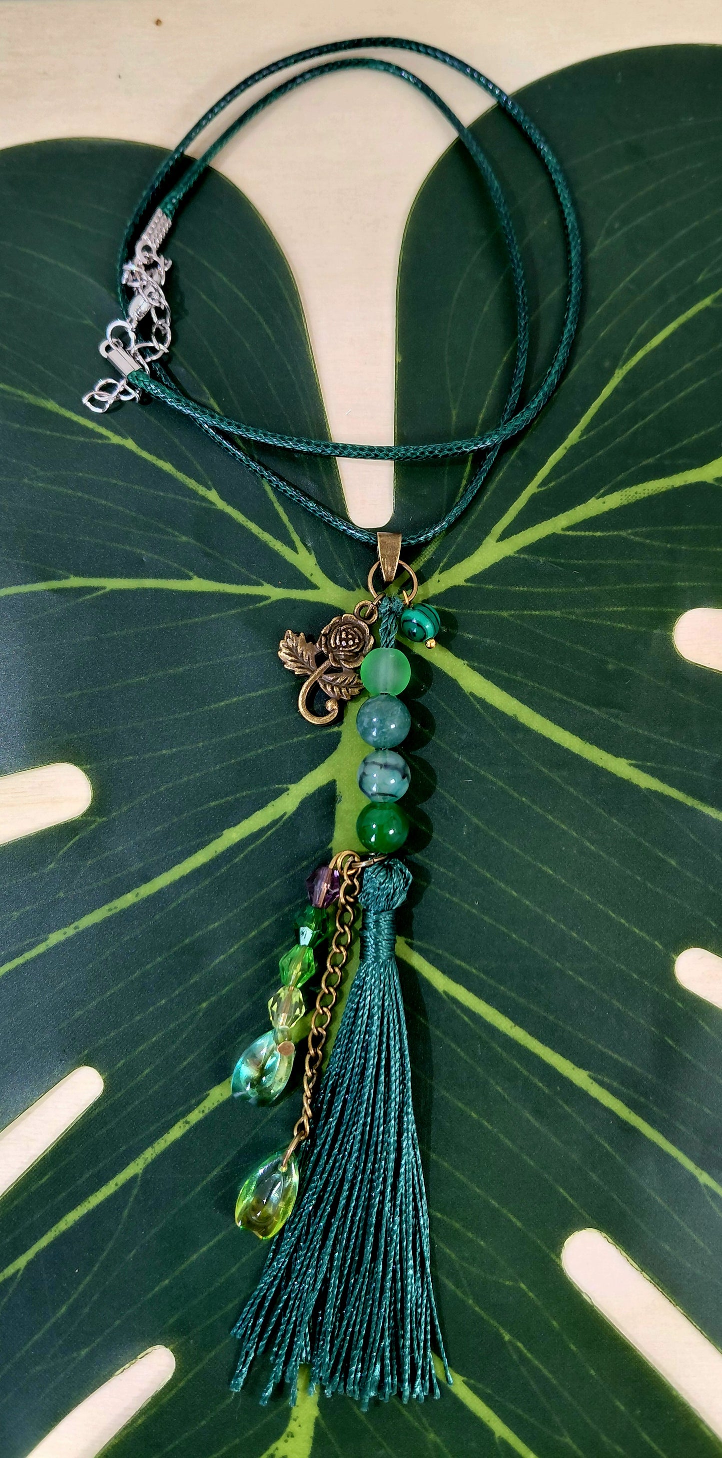 Leather Necklace with beads, charms and tassel