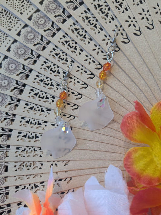 Earring with beads and flower petal