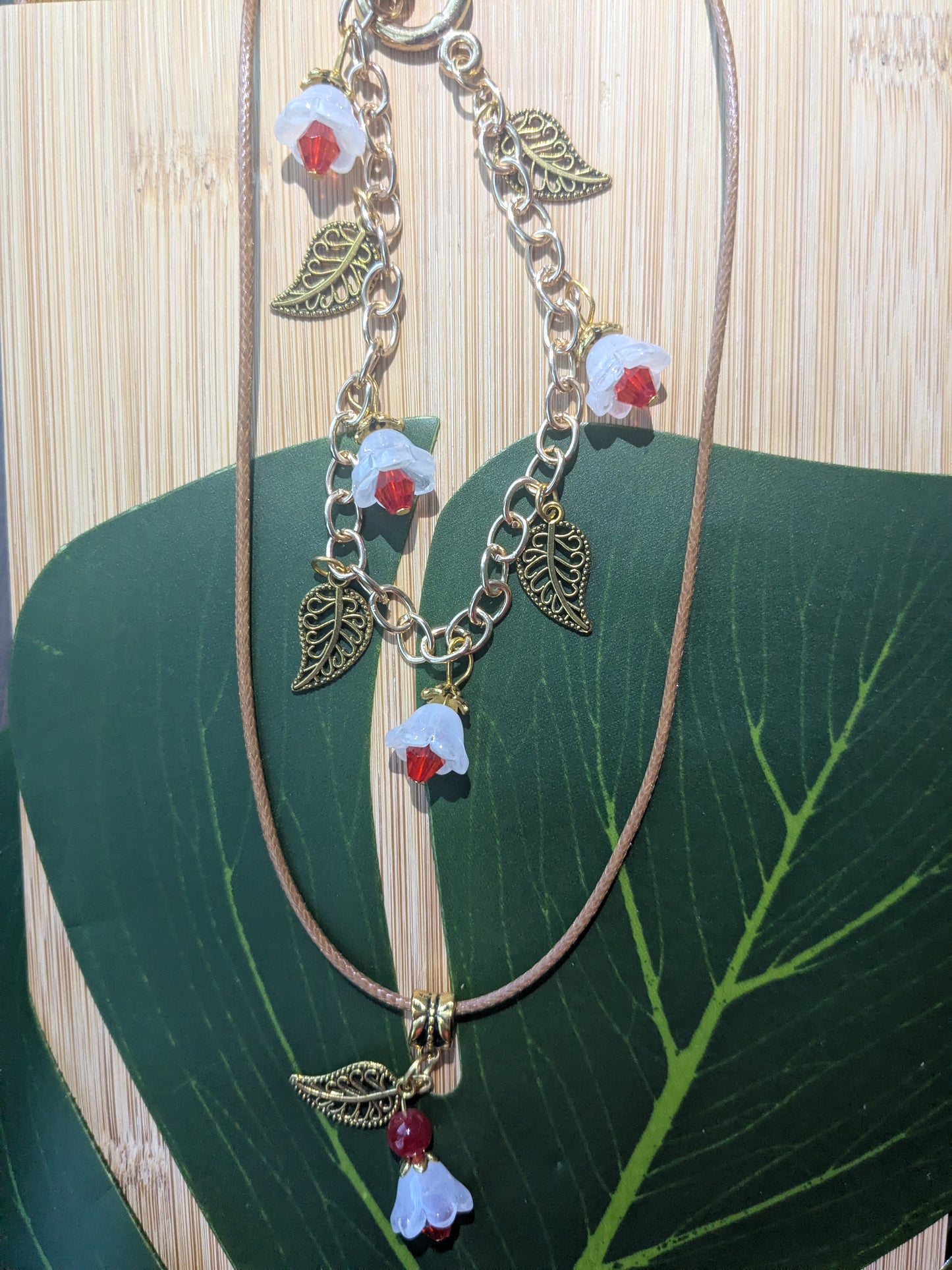 Leather necklace and chain bracelet set