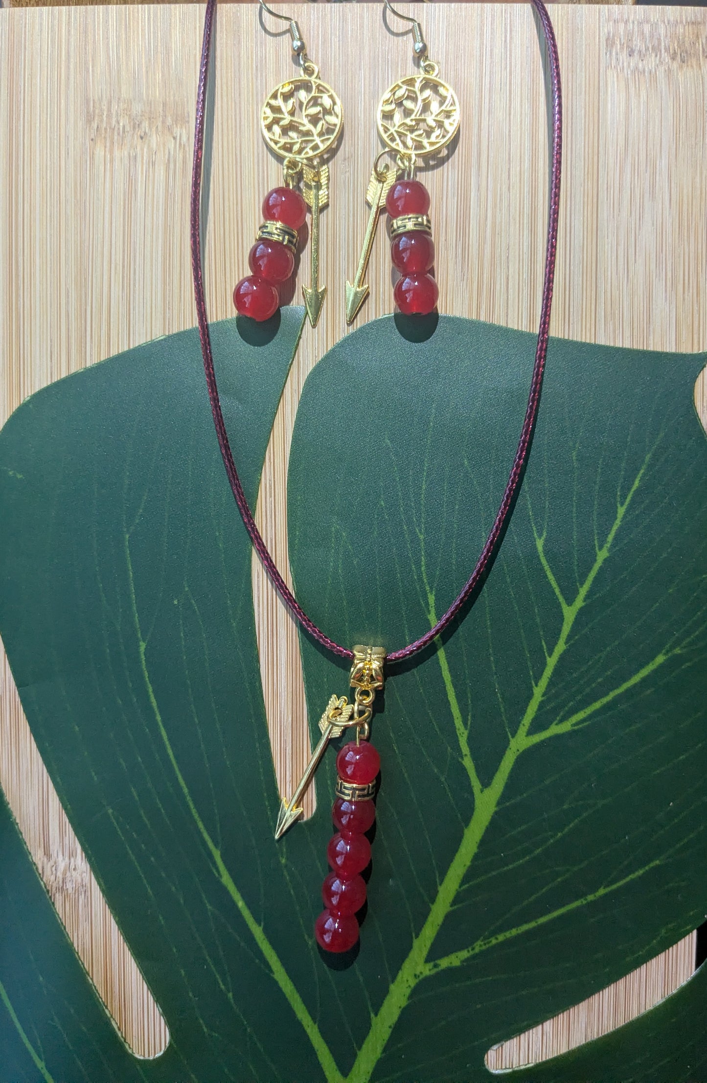 Leather necklace and earring set