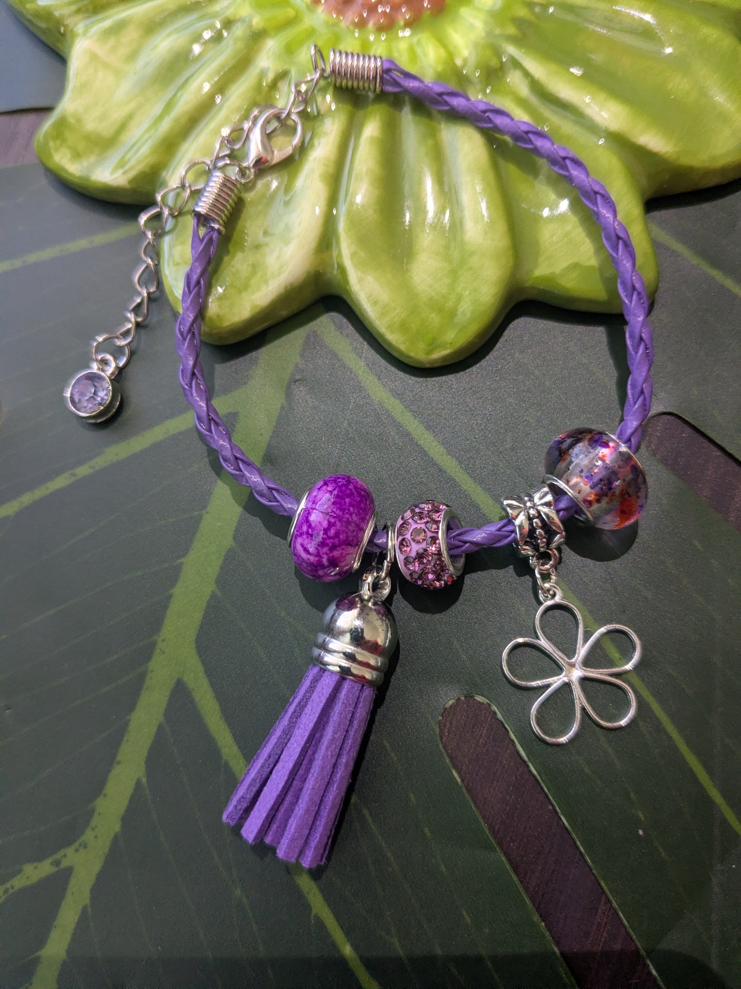 11 colors - Leather bracelets with large hole beads, tassel and charm