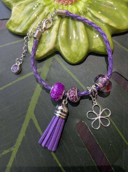 11 colors - Leather bracelets with large hole beads, tassel and charm