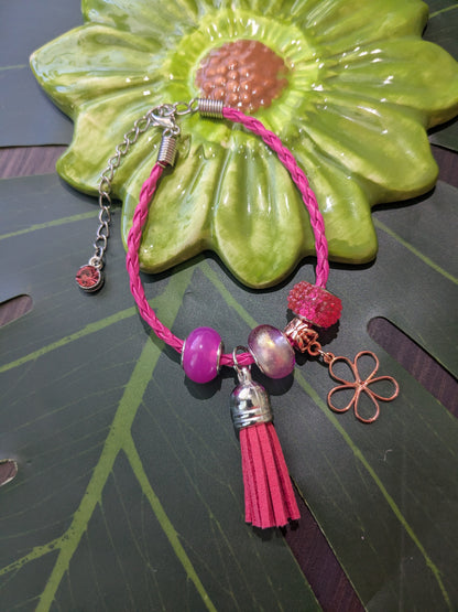 11 colors - Leather bracelets with large hole beads, tassel and charm
