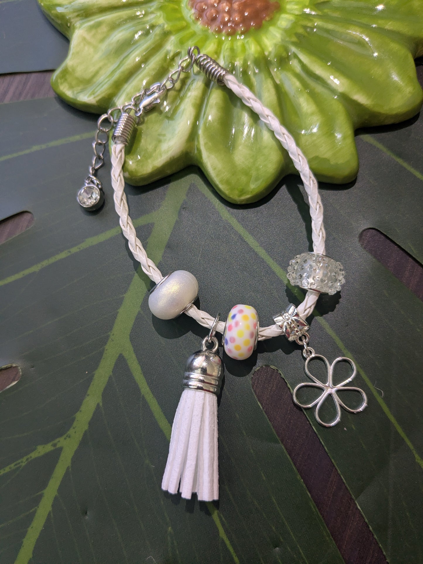 11 colors - Leather bracelets with large hole beads, tassel and charm