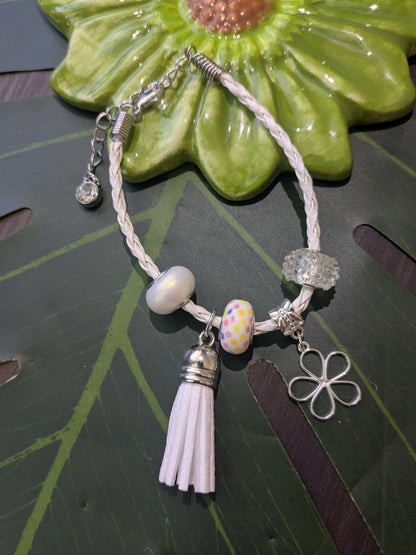 11 colors - Leather bracelets with large hole beads, tassel and charm