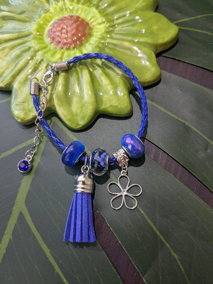 11 colors - Leather bracelets with large hole beads, tassel and charm