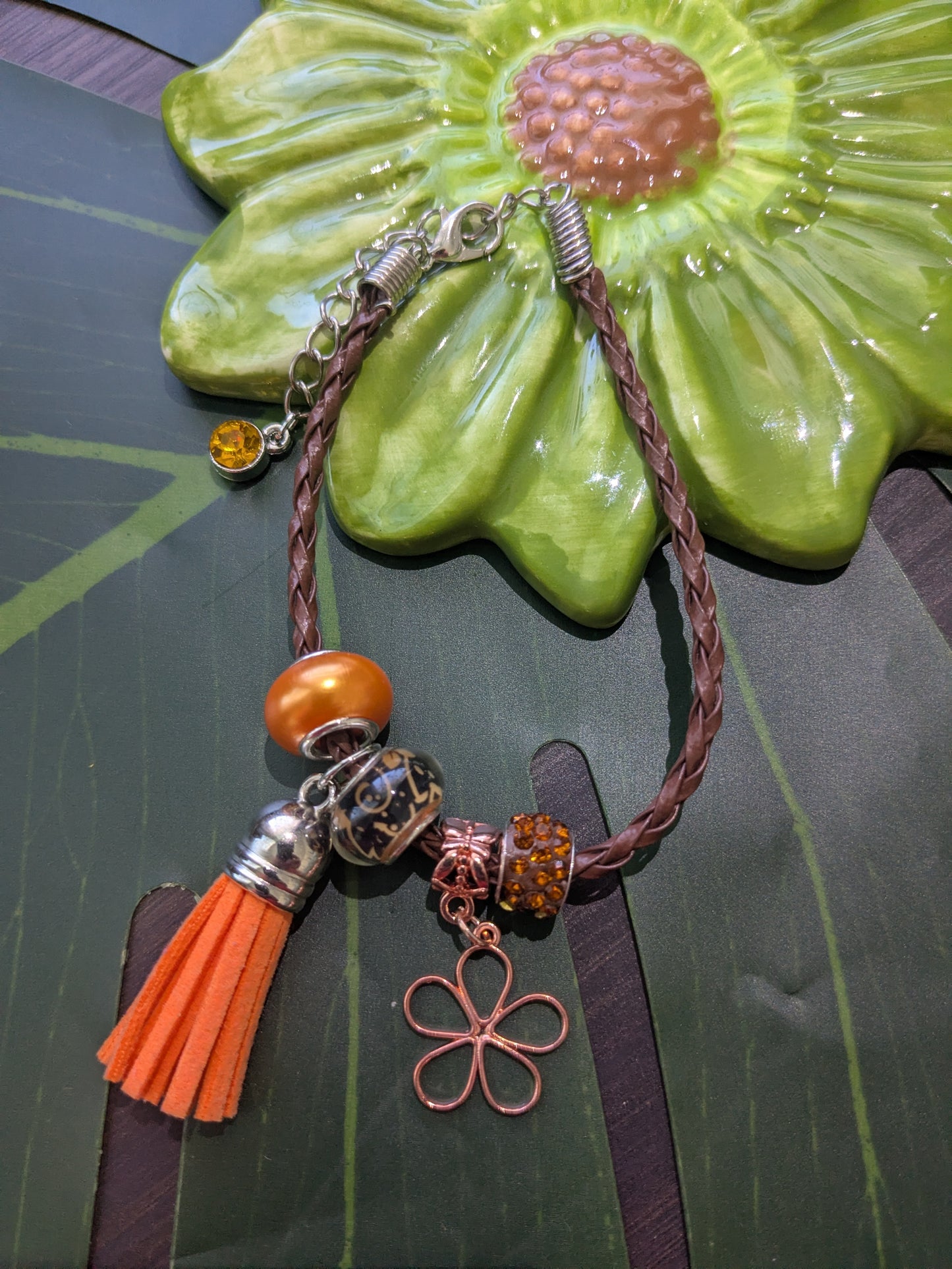 11 colors - Leather bracelets with large hole beads, tassel and charm