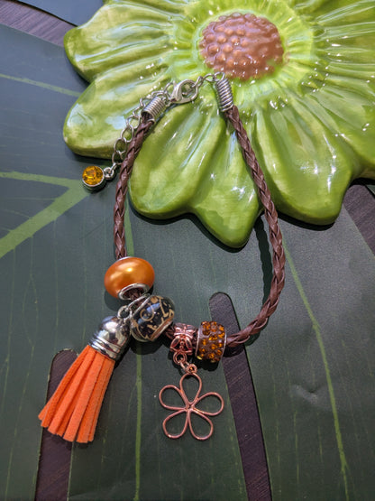 11 colors - Leather bracelets with large hole beads, tassel and charm