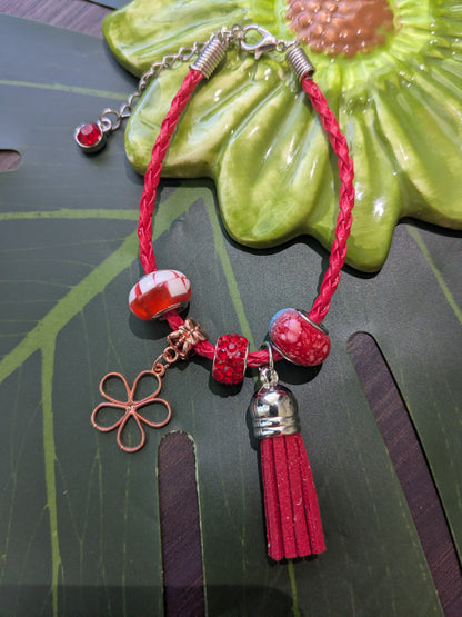 11 colors - Leather bracelets with large hole beads, tassel and charm