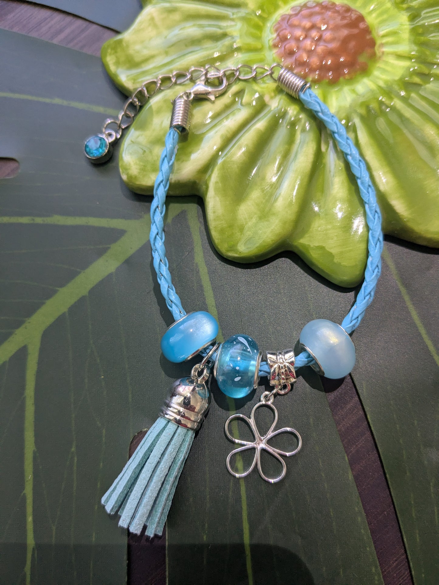 11 colors - Leather bracelets with large hole beads, tassel and charm