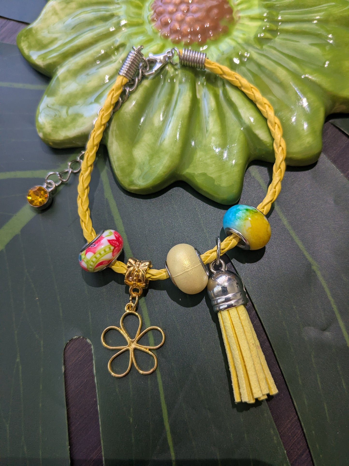 11 colors - Leather bracelets with large hole beads, tassel and charm
