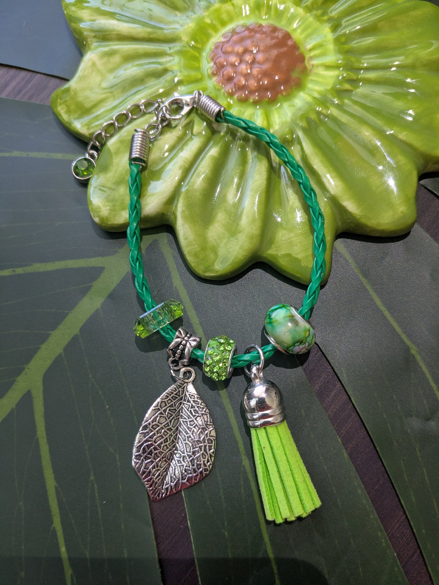 11 colors - Leather bracelets with large hole beads, tassel and charm