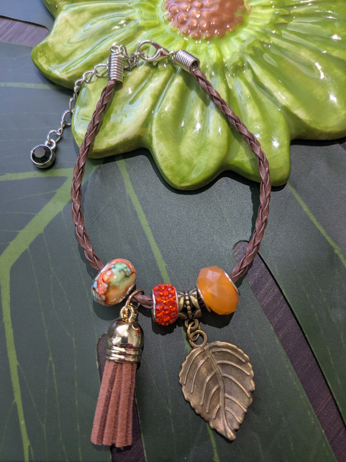 11 colors - Leather bracelets with large hole beads, tassel and charm