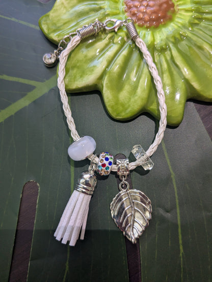 11 colors - Leather bracelets with large hole beads, tassel and charm