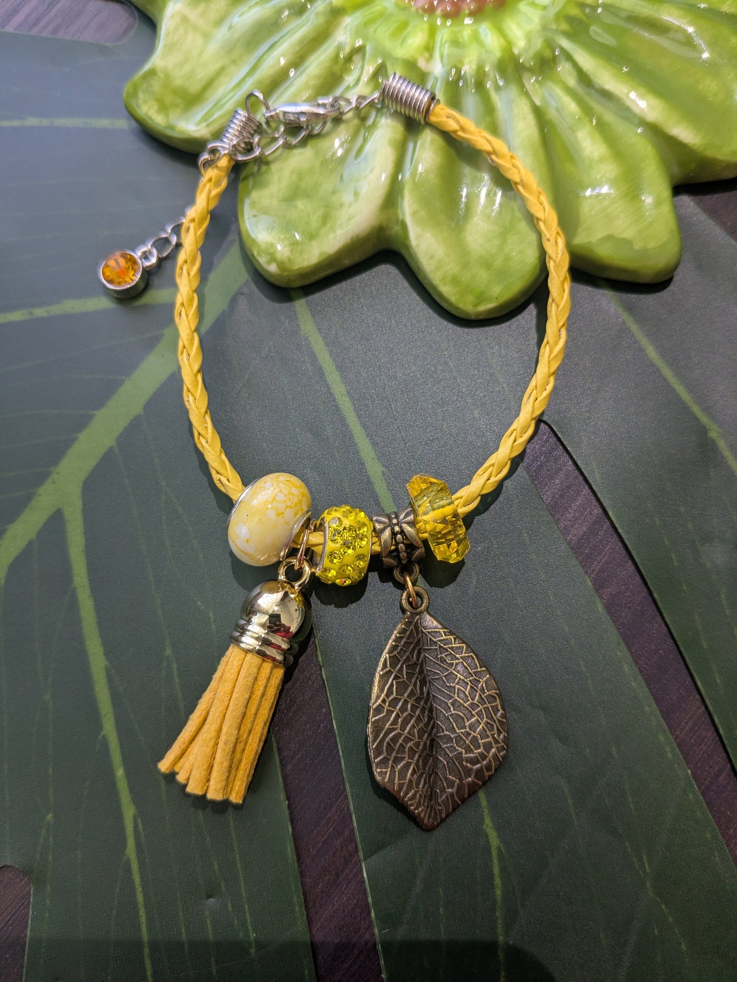 11 colors - Leather bracelets with large hole beads, tassel and charm