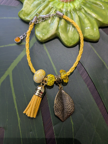 11 colors - Leather bracelets with large hole beads, tassel and charm
