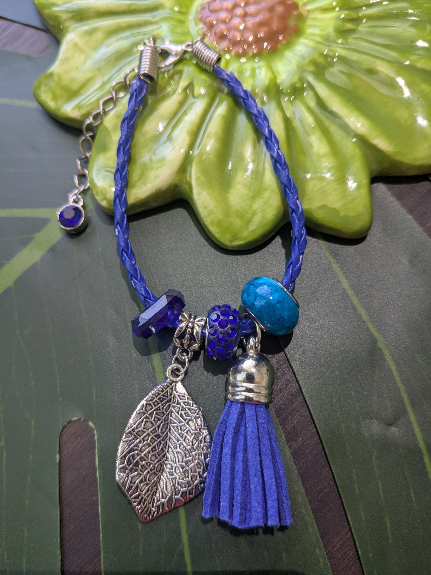 11 colors - Leather bracelets with large hole beads, tassel and charm