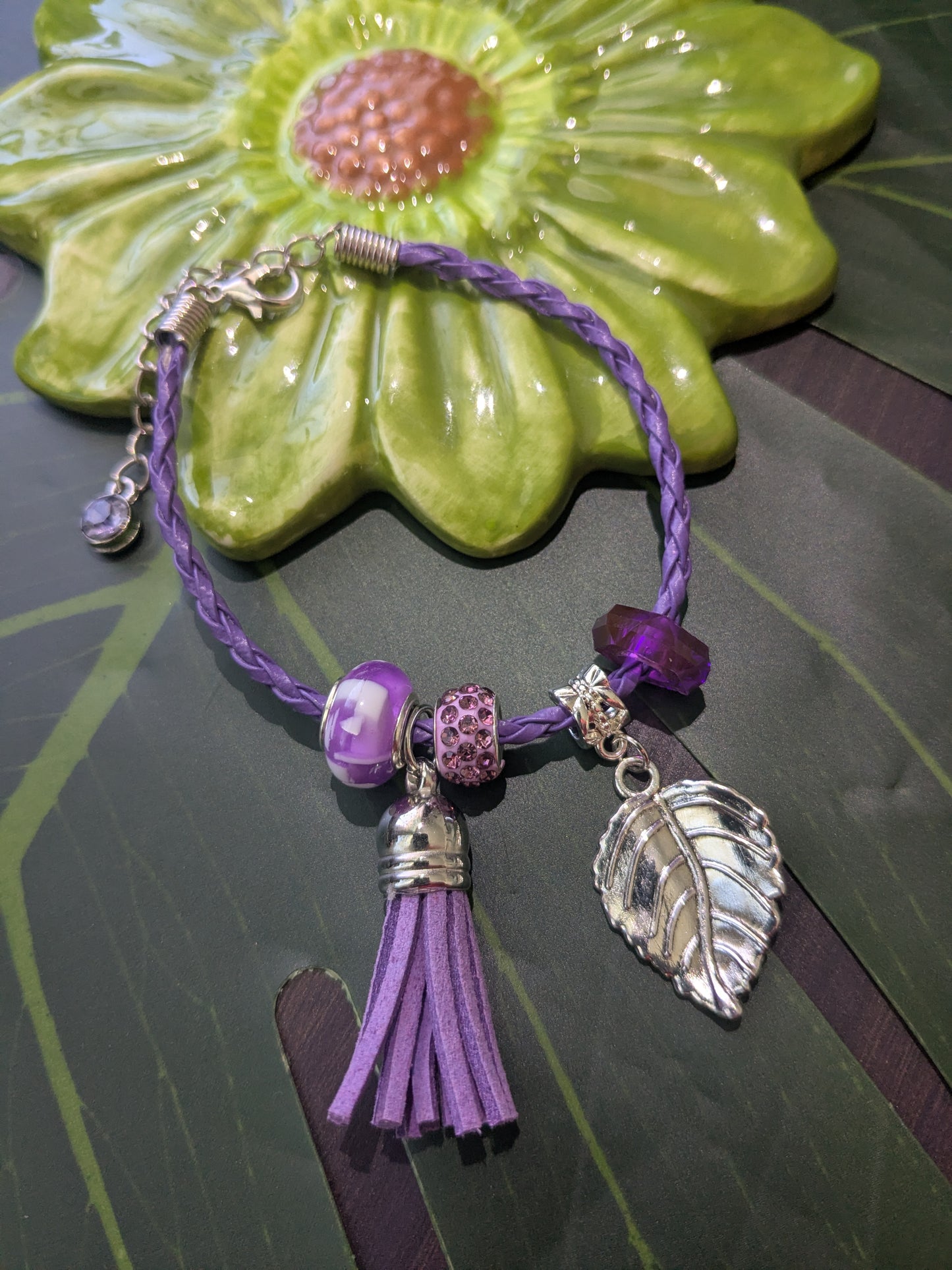11 colors - Leather bracelets with large hole beads, tassel and charm