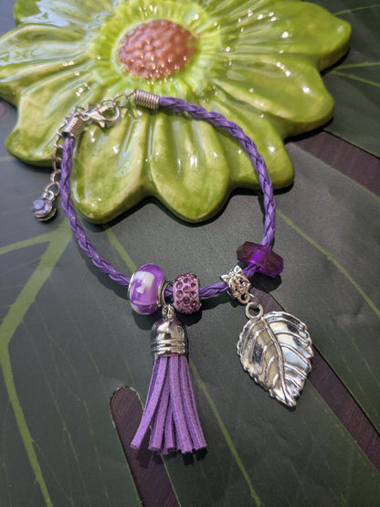 11 colors - Leather bracelets with large hole beads, tassel and charm