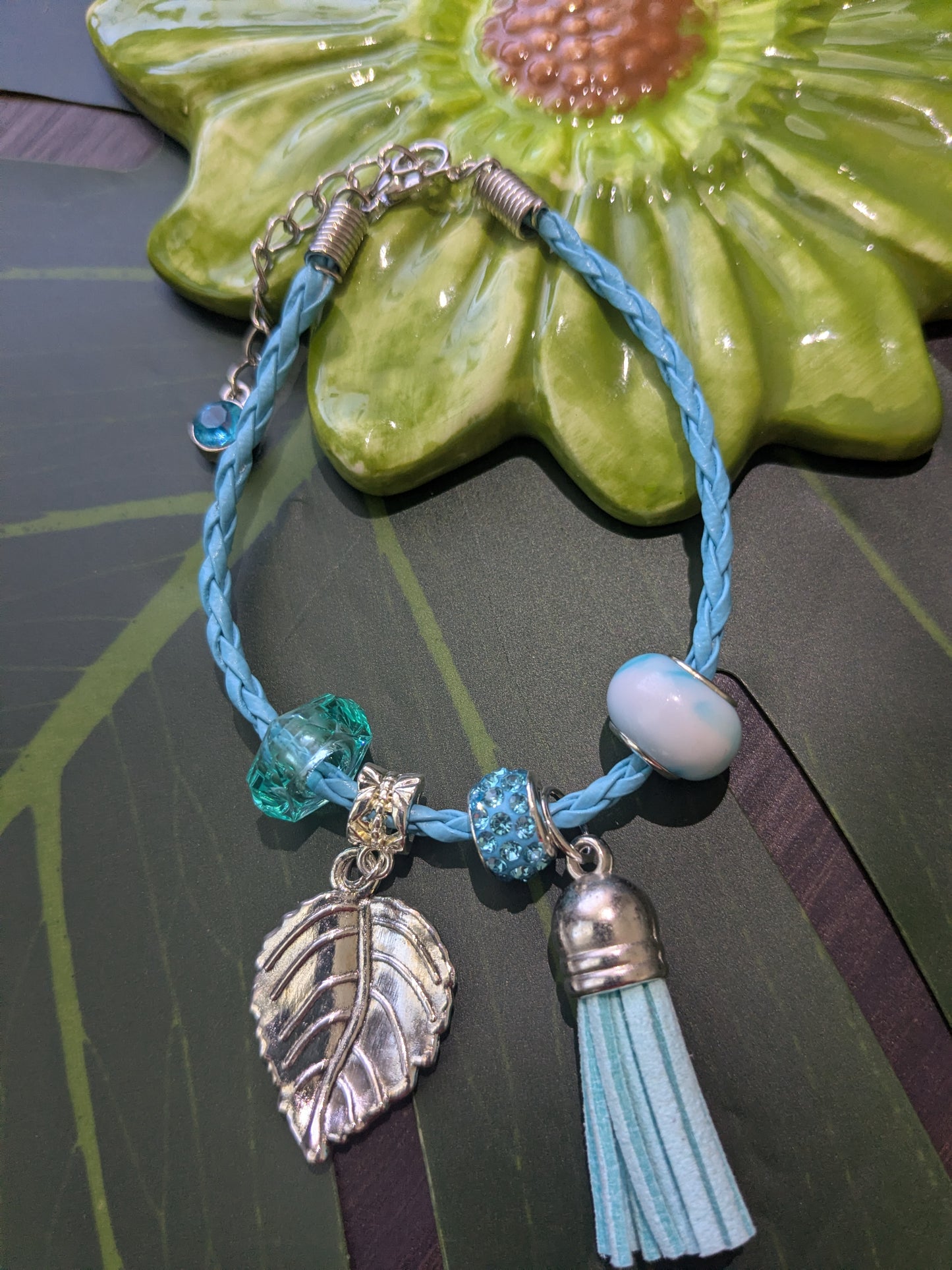 11 colors - Leather bracelets with large hole beads, tassel and charm