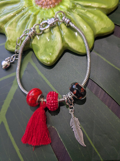 9 colors - Snake chain bracelets with large hole beads, tassel and charm