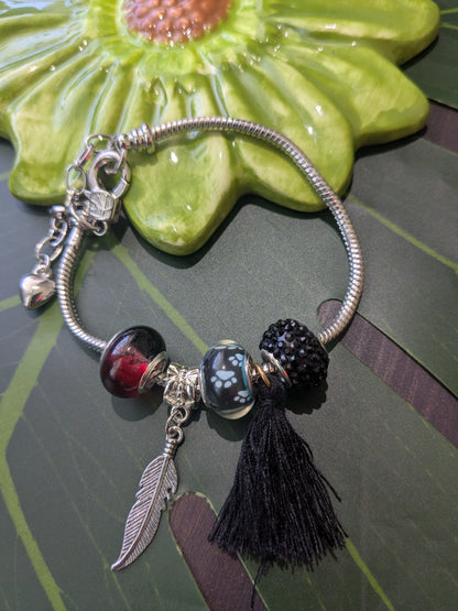 9 colors - Snake chain bracelets with large hole beads, tassel and charm