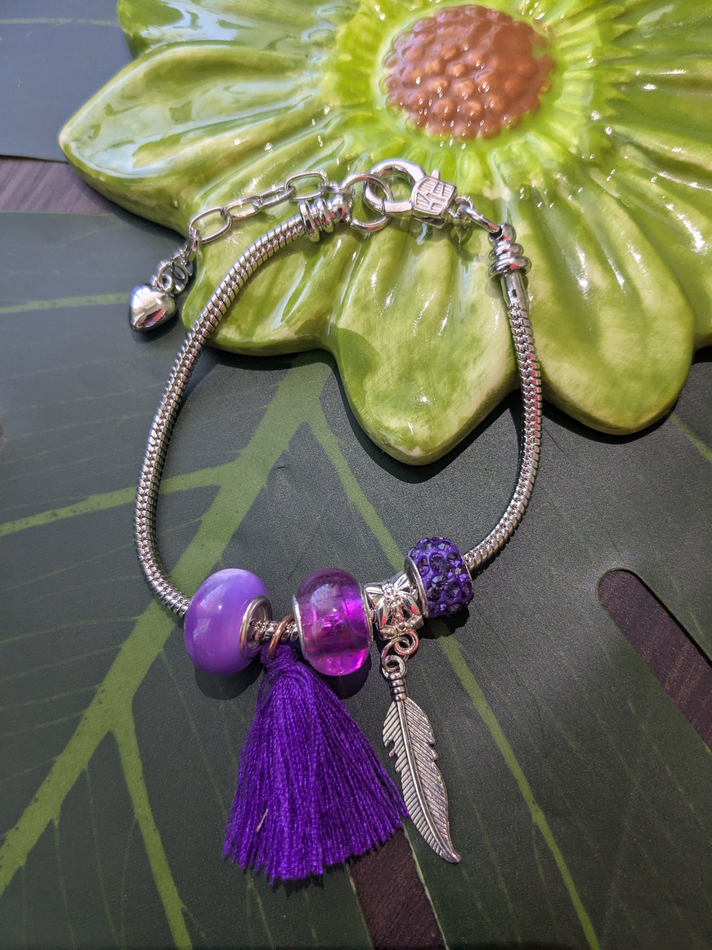 9 colors - Snake chain bracelets with large hole beads, tassel and charm