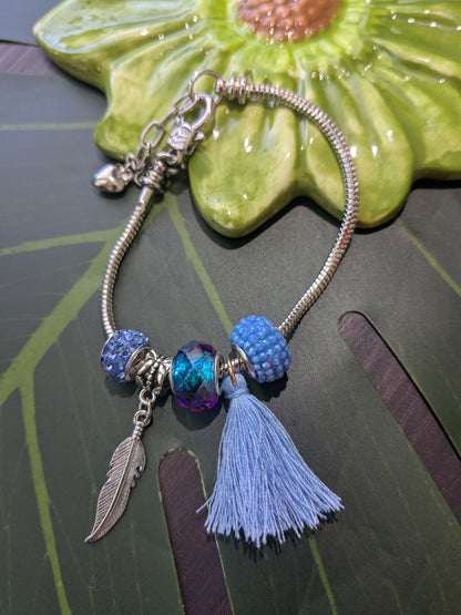 9 colors - Snake chain bracelets with large hole beads, tassel and charm