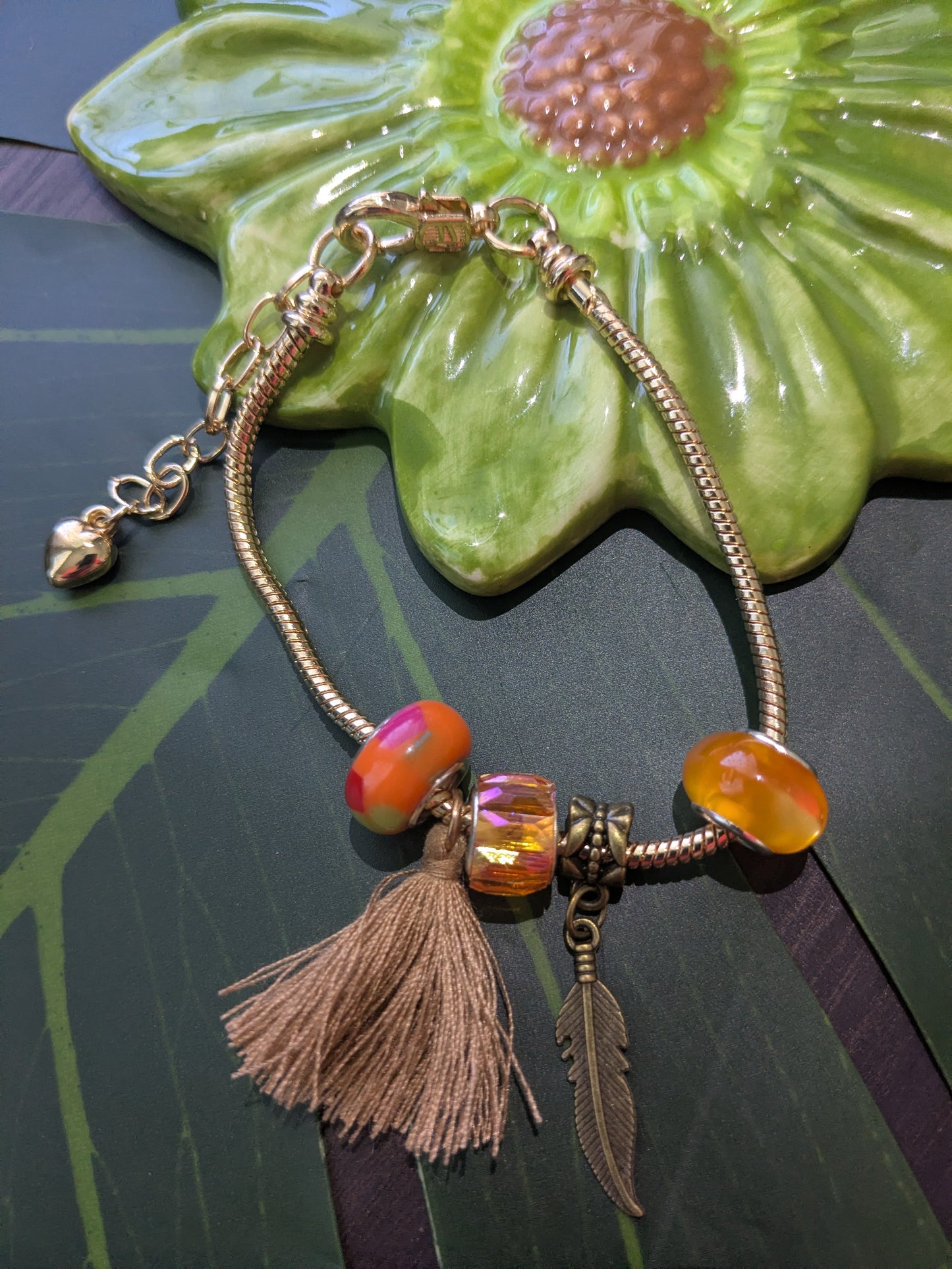 9 colors - Snake chain bracelets with large hole beads, tassel and charm