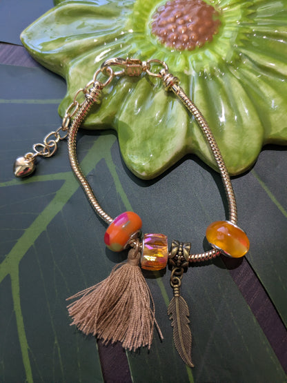 9 colors - Snake chain bracelets with large hole beads, tassel and charm