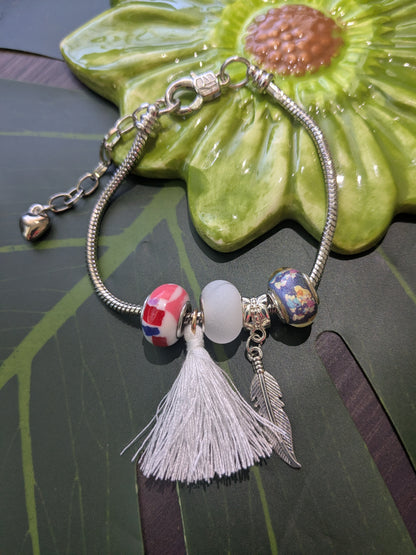 9 colors - Snake chain bracelets with large hole beads, tassel and charm