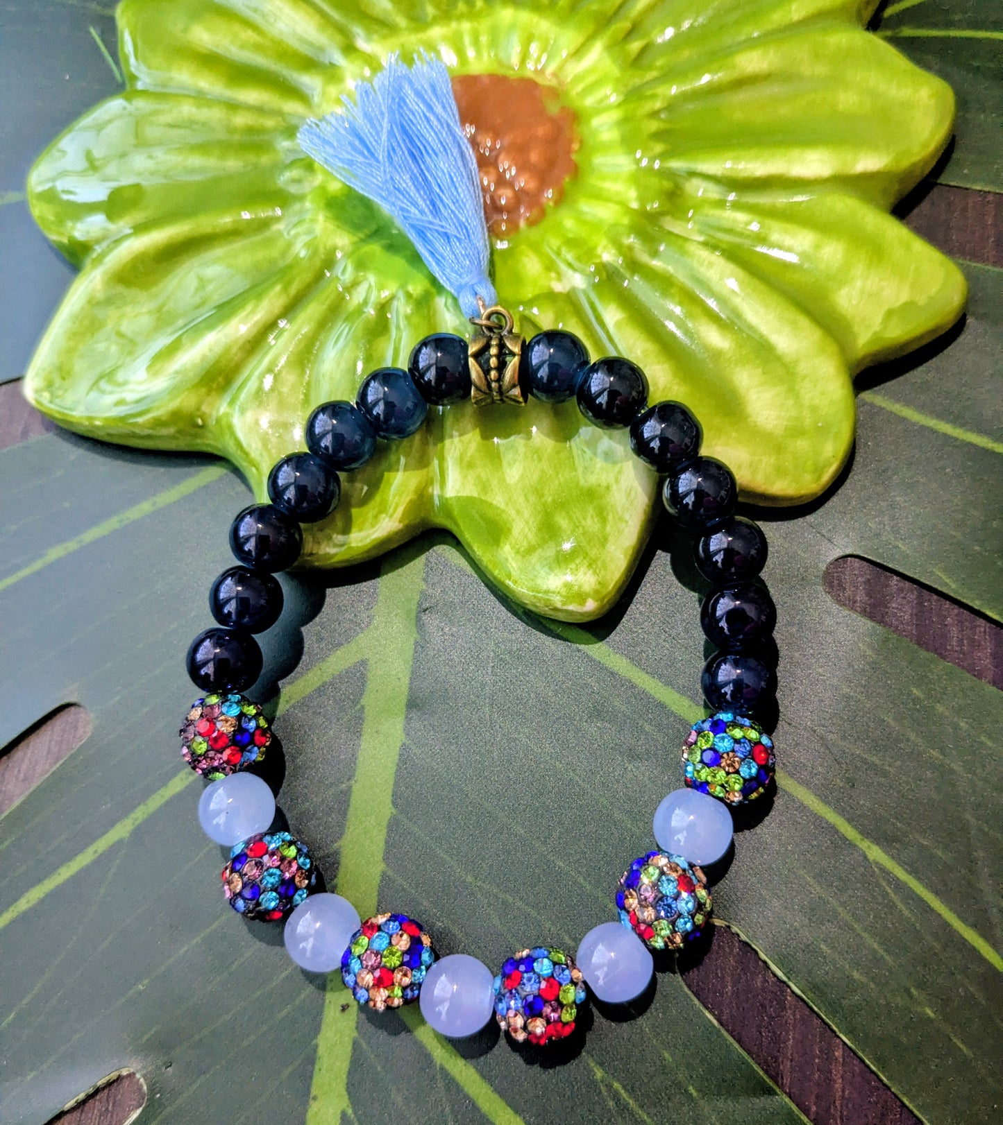 6 colors - Beaded bracelets with tassel and rhinestones