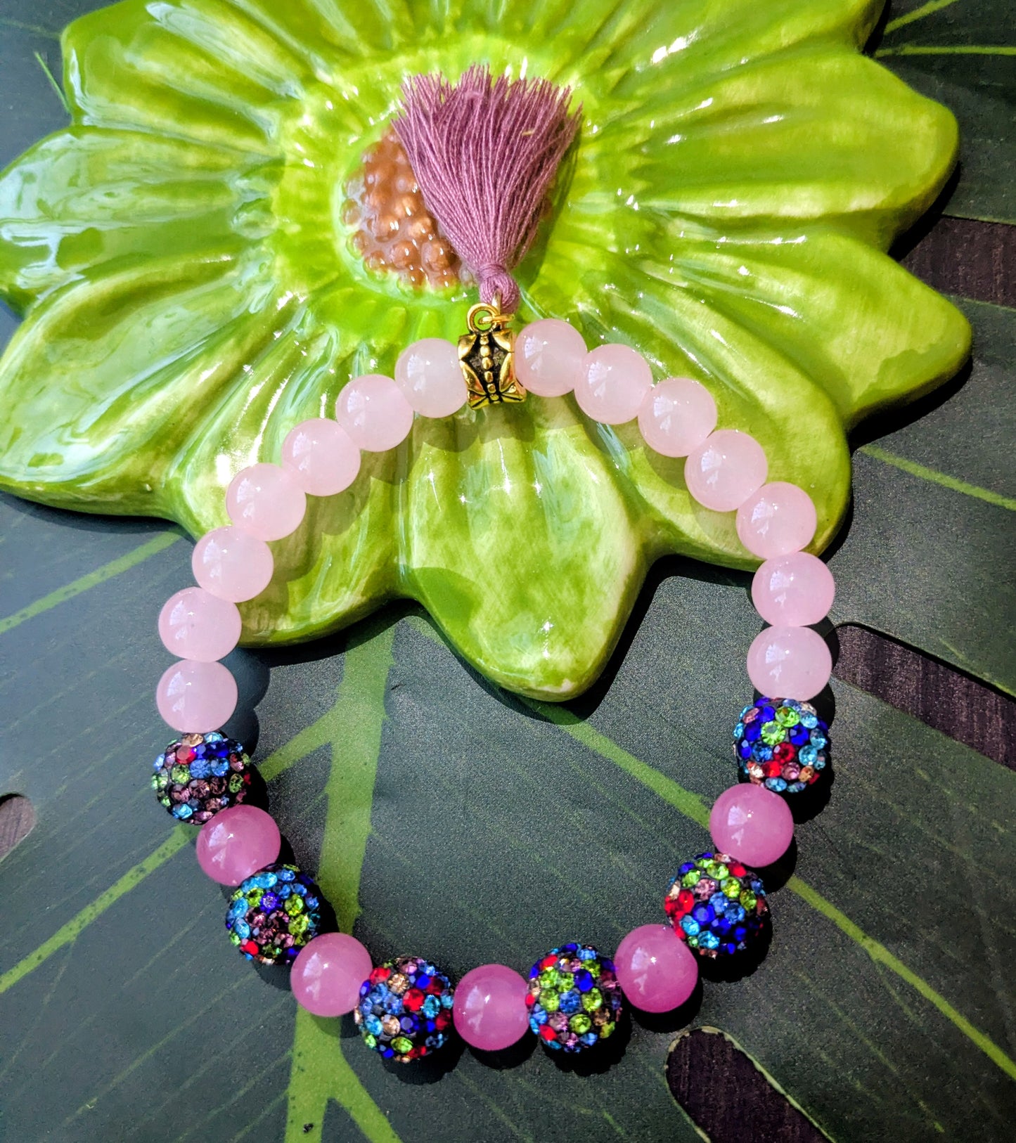 6 colors - Beaded bracelets with tassel and rhinestones
