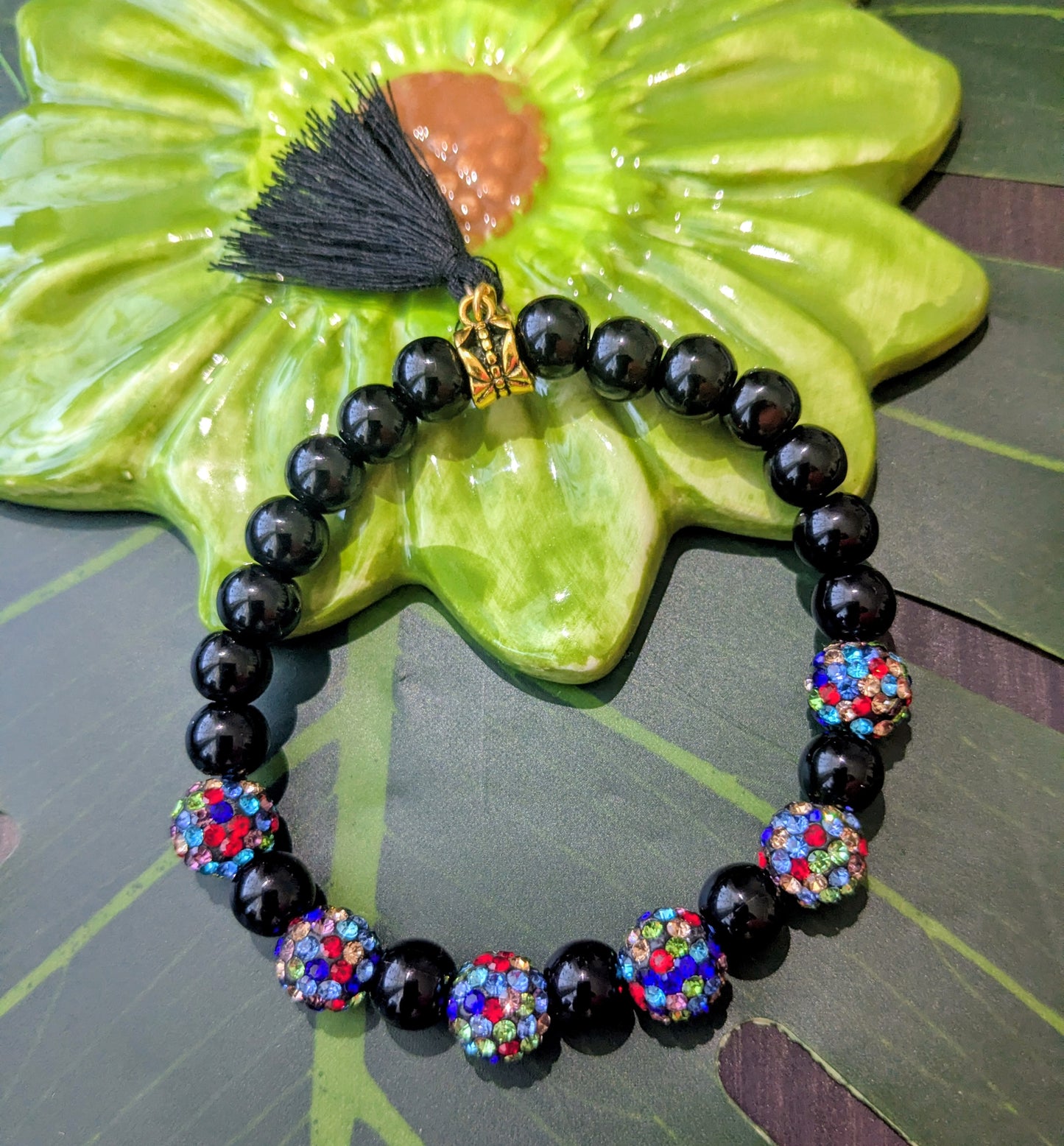 6 colors - Beaded bracelets with tassel and rhinestones
