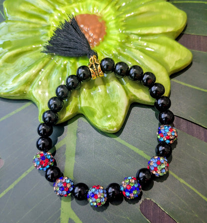 6 colors - Beaded bracelets with tassel and rhinestones