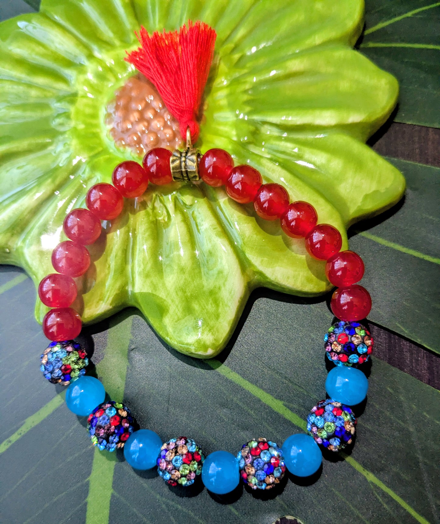 6 colors - Beaded bracelets with tassel and rhinestones