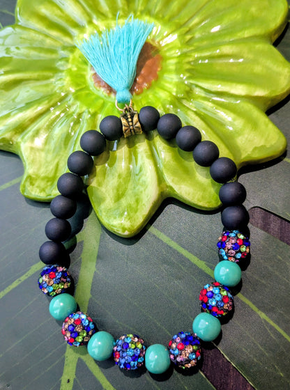 6 colors - Beaded bracelets with tassel and rhinestones