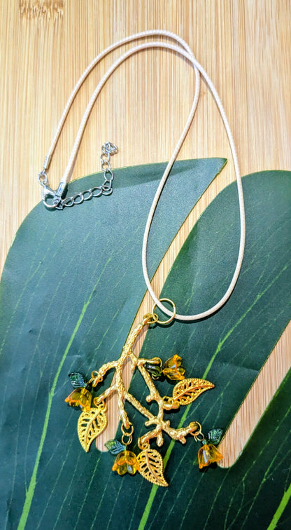 4 colors - Leather necklace with floral pendant