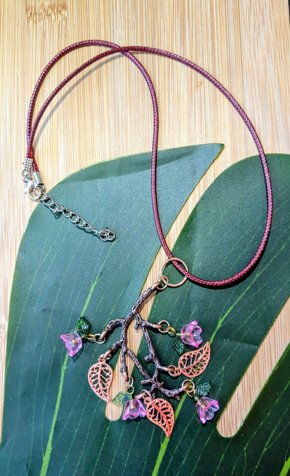 4 colors - Leather necklace with floral pendant